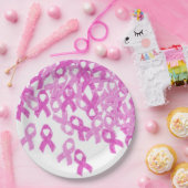 乳がん認識度ピンクベルベットリボンプレート ペーパープレート (パーティー)