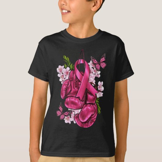 乳がん認識度ピンクボクシング手袋P Tシャツ (正面)