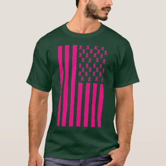 乳がん認識度ピンクリボンアメリカ国旗 Tシャツ