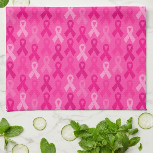 乳がん認識度ピンクリボンパターン キッチンタオル (折り畳み)