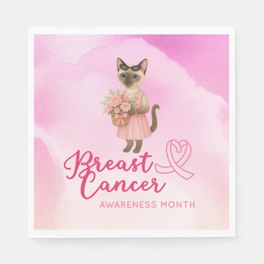 乳がん認識度ピンクリボンフローリスト スタンダードランチョンナプキン (正面)