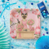 乳がん認識度ピンクリボンフローリスト ペーパープレート (パーティー)