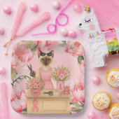 乳がん認識度ピンクリボンフローリスト ペーパープレート (パーティー)