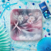 乳がん認識度ピンクリボン抽象芸術 ペーパープレート (パーティー)