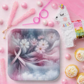 乳がん認識度ピンクリボン抽象芸術 ペーパープレート (パーティー)