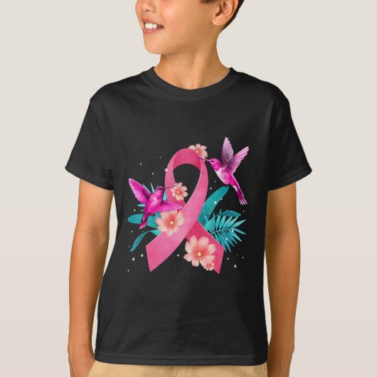 乳がん認識度ピンクリボン花 Tシャツ (正面)