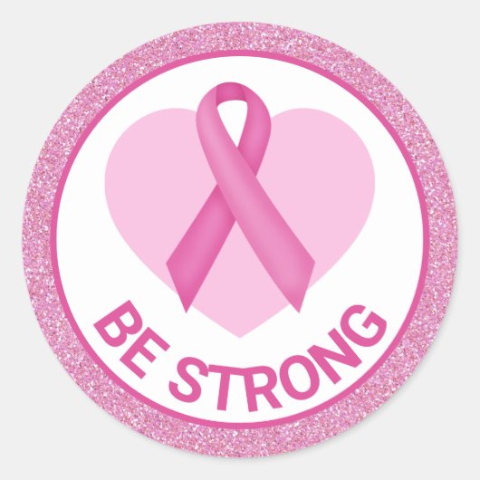 乳がん認識度ピンクリボン&ハート ラウンドシール (正面)