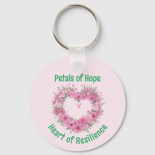 乳がん認識度フローラハート金属 キーホルダー (正面)