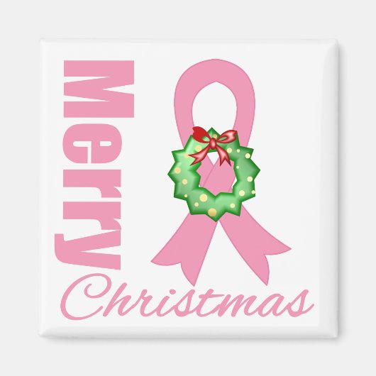 乳がん認識度メリークリスマスリボン マグネット (正面)
