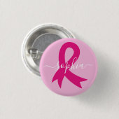 乳がん認識度リボンカスタム文字または名前 缶バッジ (正面&裏面)