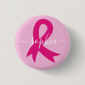乳がん認識度リボンカスタム文字または名前 缶バッジ (正面)