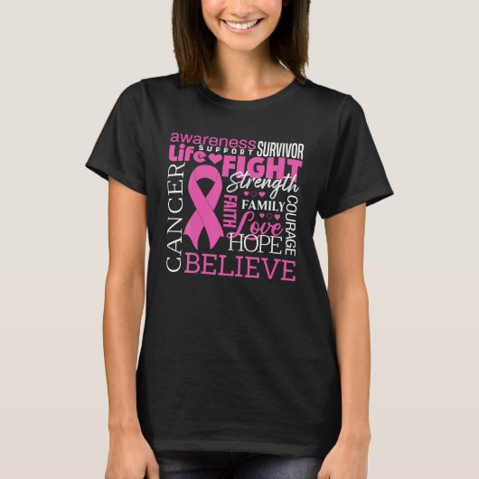 乳がん認識度リボン乳がん Tシャツ (正面)