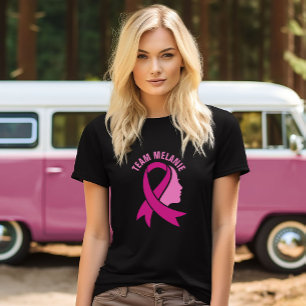 乳がん認識度リボン名前をカスタムする文字 Tシャツ