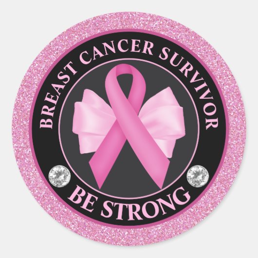 乳がん認識度リボン生存者 ラウンドシール (正面)