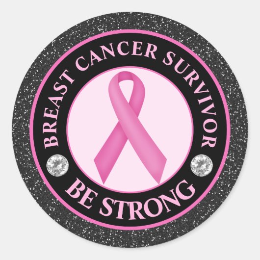乳がん認識度リボン生存者 ラウンドシール (正面)