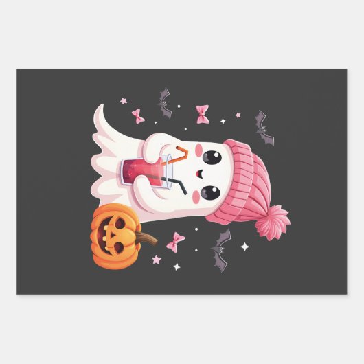 乳がん認識度不気味幽霊ハロウィーン ラッピングペーパーシート (正面)