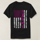 乳がん認識度戦うアメリカ国旗のピンクR Tシャツ (デザイン正面)