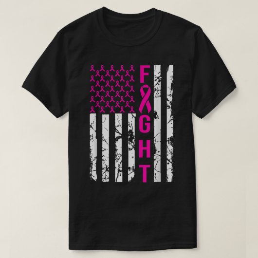 乳がん認識度戦うアメリカ国旗のピンクR Tシャツ (デザイン正面)