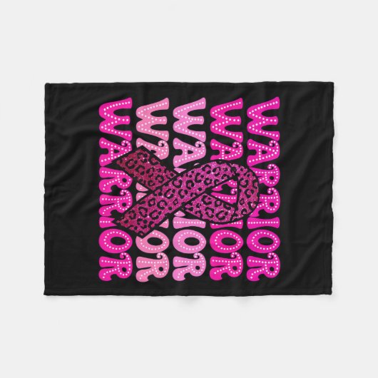 乳がん認識度戦士ピンクリボンピンク フリースブランケット (正面(横))