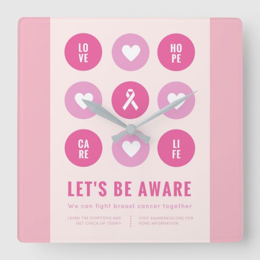 乳がん認識度時計 スクエア壁時計 (正面)