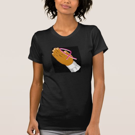 乳がん認識度祈の手 Tシャツ (正面)