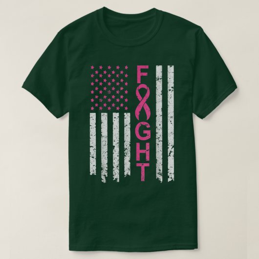 乳がん認識度米国旗動揺して Tシャツ (デザイン正面)