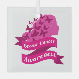 乳がん認識度蝶ピンクのオクト ガラスオーナメント