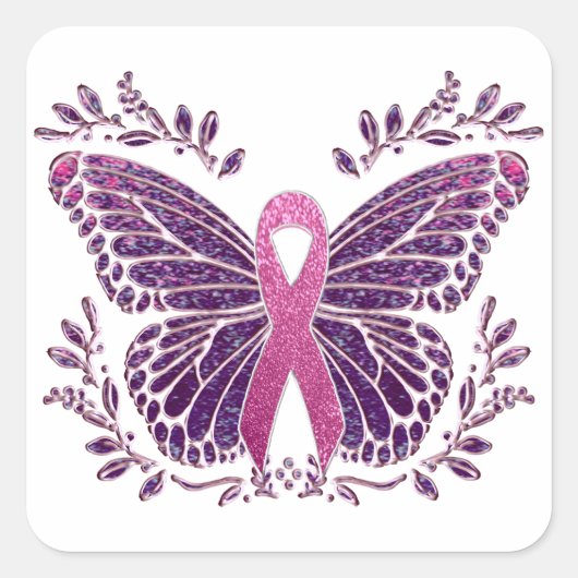 乳がん認識度蝶フローラ スクエアシール (正面)