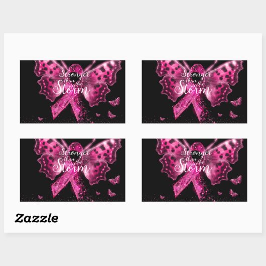 乳がん認識度蝶引用文 長方形シール (シート)