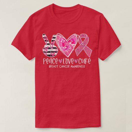 乳がん認識度衣装ピンクピースラブCu Tシャツ (デザイン正面)