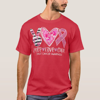 乳がん認識度衣装ピンクピースラブCu Tシャツ