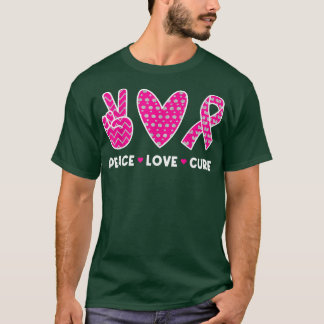 乳がん認識度衣装ピンクピースラブCu Tシャツ