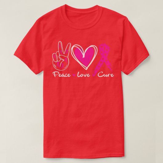 乳がん認識度衣装ピンクピースラブCu Tシャツ (デザイン正面)