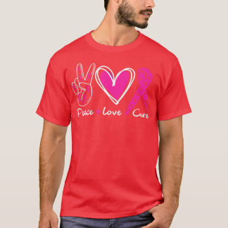 乳がん認識度衣装ピンクピースラブCu Tシャツ