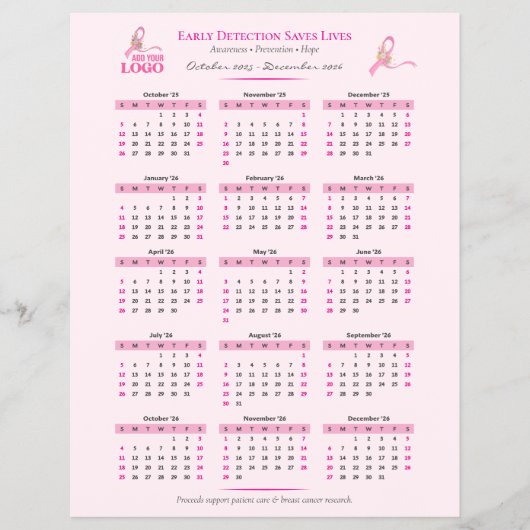 乳がん認識度15ヶ月リボンカレンダー チラシ (正面)