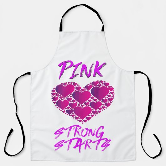 乳がん認識度:ピンクハート、強いスタート エプロン (正面)