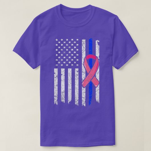 乳がん警察アメリカ国旗のピンクリボンFi Tシャツ (デザイン正面)