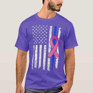 乳がん警察アメリカ国旗のピンクリボンFi Tシャツ