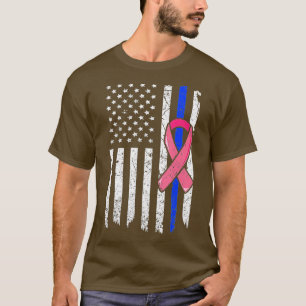 乳がん警察アメリカ国旗ピンクリボンファイ Tシャツ