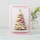 乳がん金ゴールドピンクのクリスマスツリー事業 シーズンカード (スタンド正面)