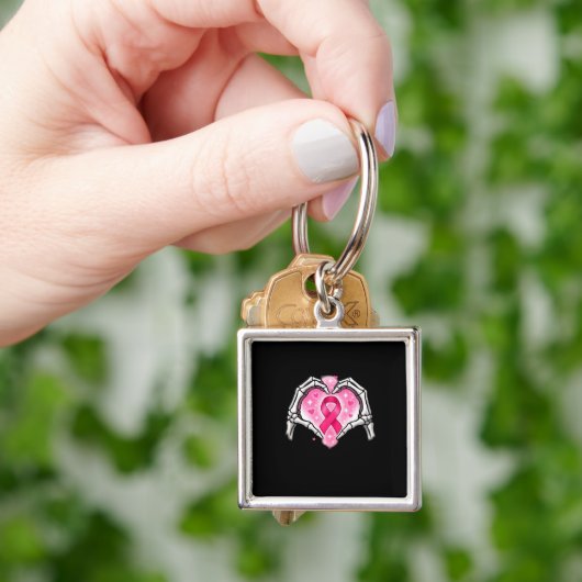 乳がん骨格手ハート標識リボン戦争 キーホルダー (手)
