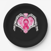 乳がん骨格手ハート標識リボン戦争 ペーパープレート (正面)
