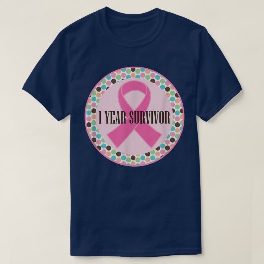 乳がん1年生存者ピンクリボン Tシャツ (デザイン正面)