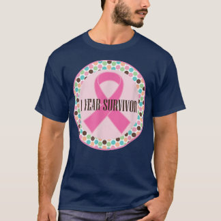乳がん1年生存者ピンクリボン Tシャツ