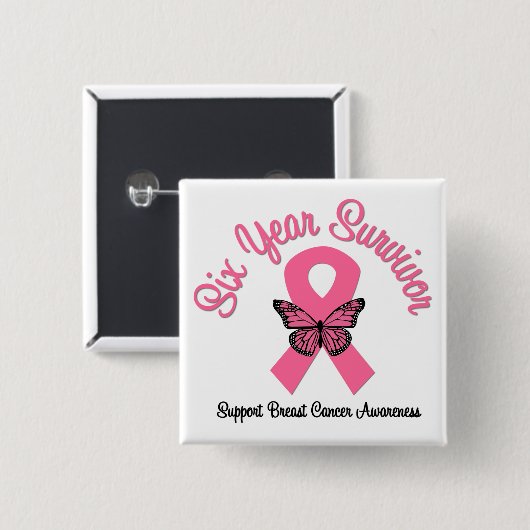 乳がん6年生存者 缶バッジ (正面&裏面)