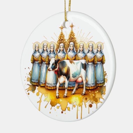 乳しぼりのメイド八人 | クリスマスの12日 セラミックオーナメント (左)
