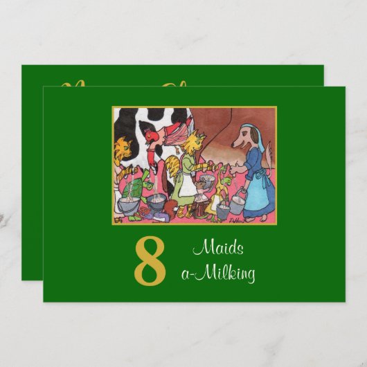 乳しぼりの可愛い動物の8メイドのクリスマスカスタム! シーズンカード (正面/裏面)