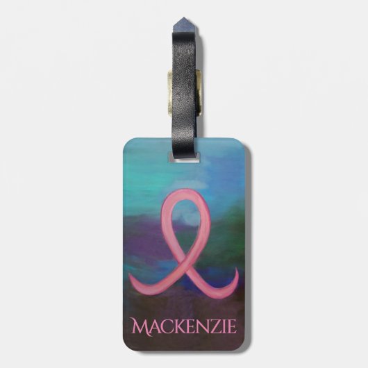 乳はっきりしたがん認識度ピンクリボン抽象芸術 ラゲッジタグ (裏面縦)
