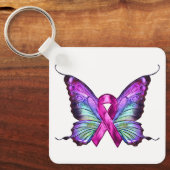 乳カラフルがん認識度蝶 キーホルダー (正面)