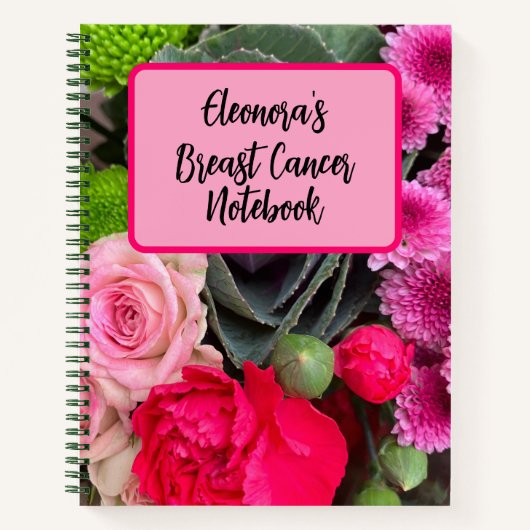 乳スタイリッシュがんピンクフローラスカスタムスパイラル ノートブック (正面)